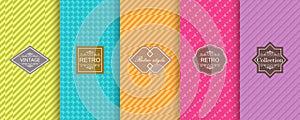 Set of cute bright seamless patterns with frames. Abstract geometric background